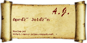 Apró Jolán névjegykártya